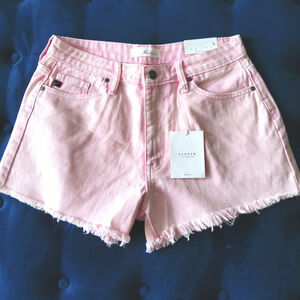 NWT Kancan pink denim shorts frayed bottom size  L women. Barbiecore Western